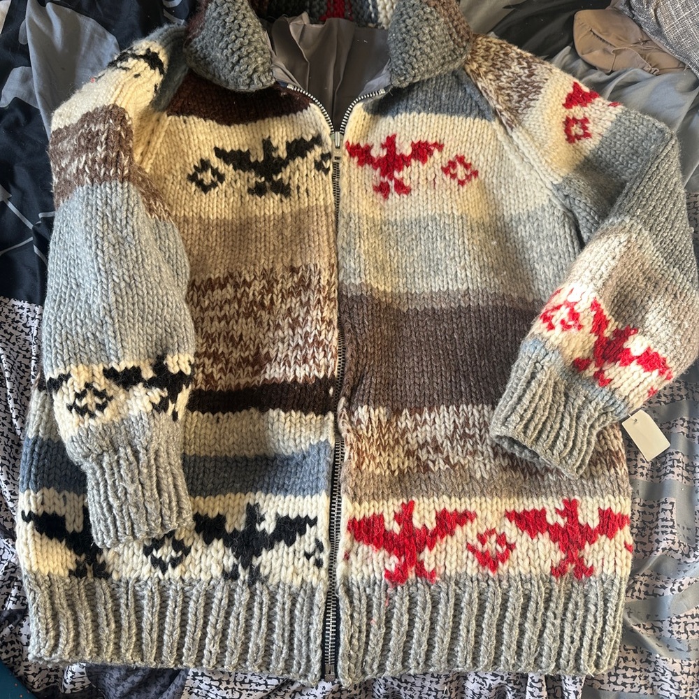 Hand Knit Cowichan-Style Wool Sweater Jacket | Lined Zip